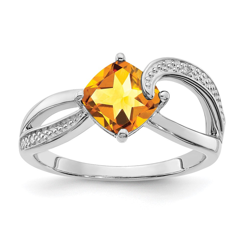 Sterling Silver ANC Citrine & Diamond Ring