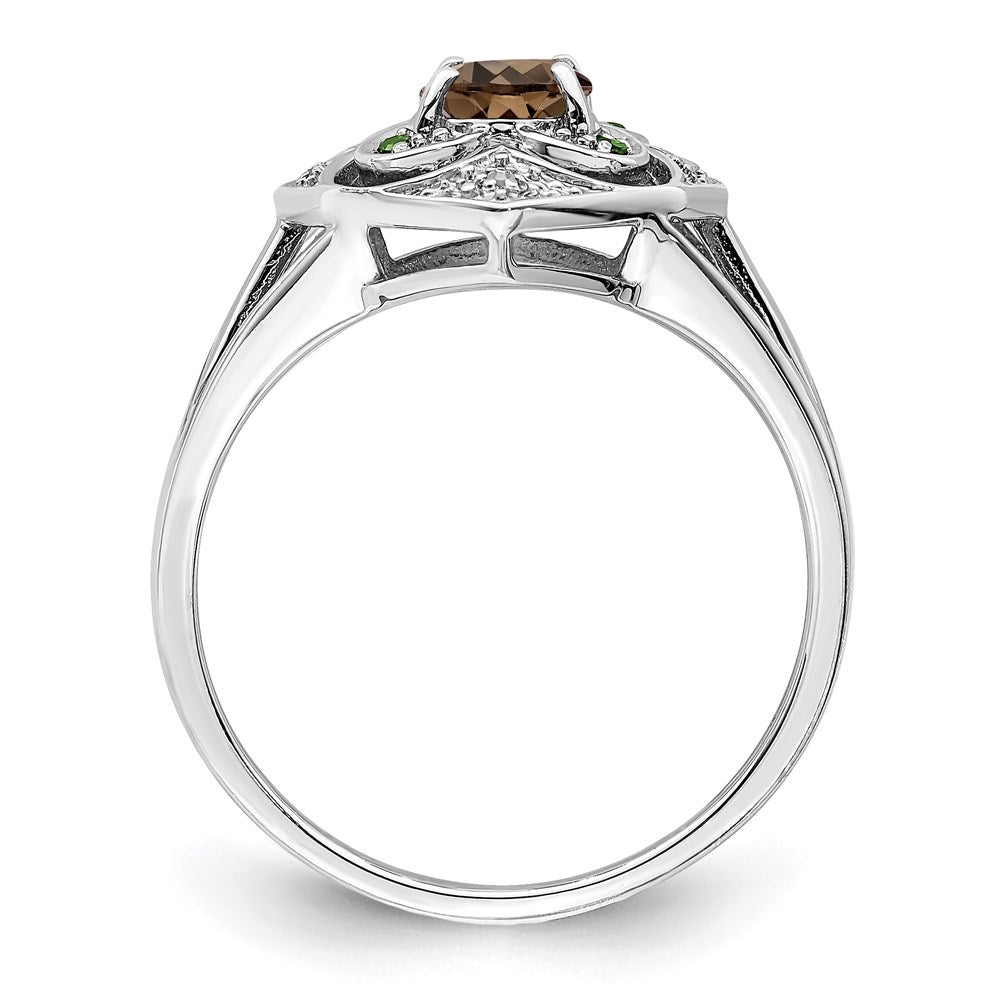 Sterling Silver Rhodium Oval Smoky Quartz & Diam. Ring