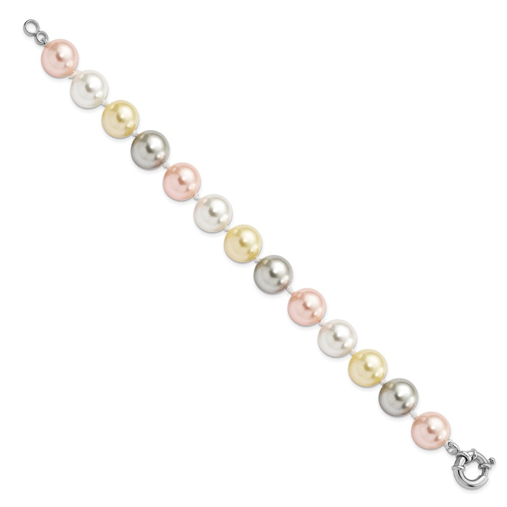 Majestik Sterling Silver Rhodium-plated 12-13mm Multi-Color Imitation Shell Pearl Hand-knotted Bracelet 7.5 inches