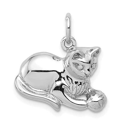 14k White Gold Polished Open-Backed Cat Charm