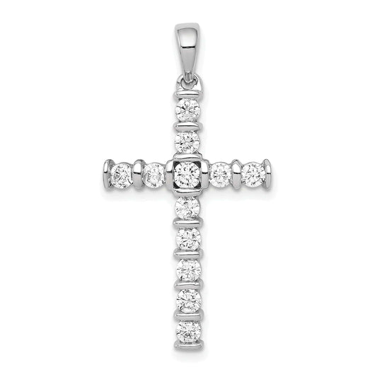 14k White Gold 3/4 CT I1 Diamond Latin Cross Design Pendant