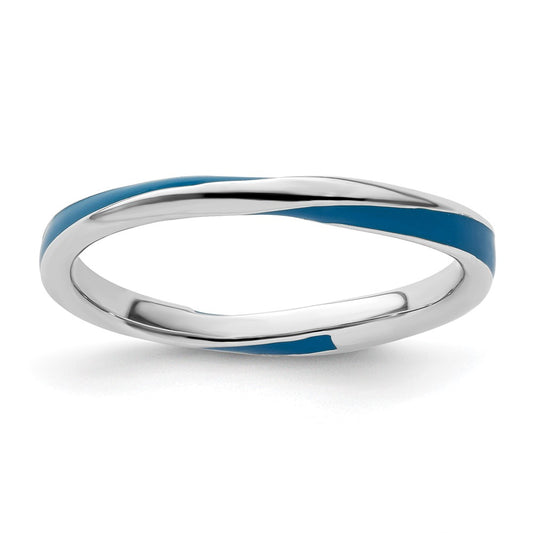 Sterling Silver Stackable Expressions Twisted Blue Enameled Ring Size -9
