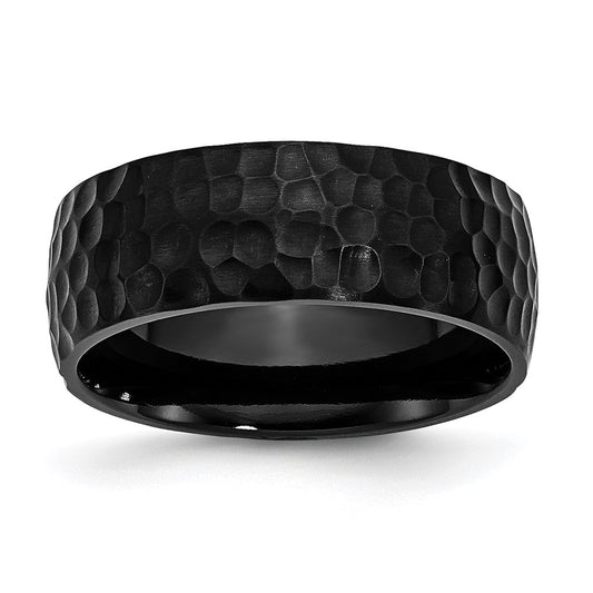 Stainless Steel Hammered Black IP-plated 8mm Band Size - 7