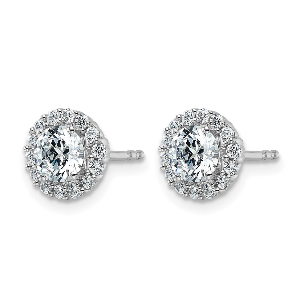 14k White Gold Moissanite Halo Post Earrings
