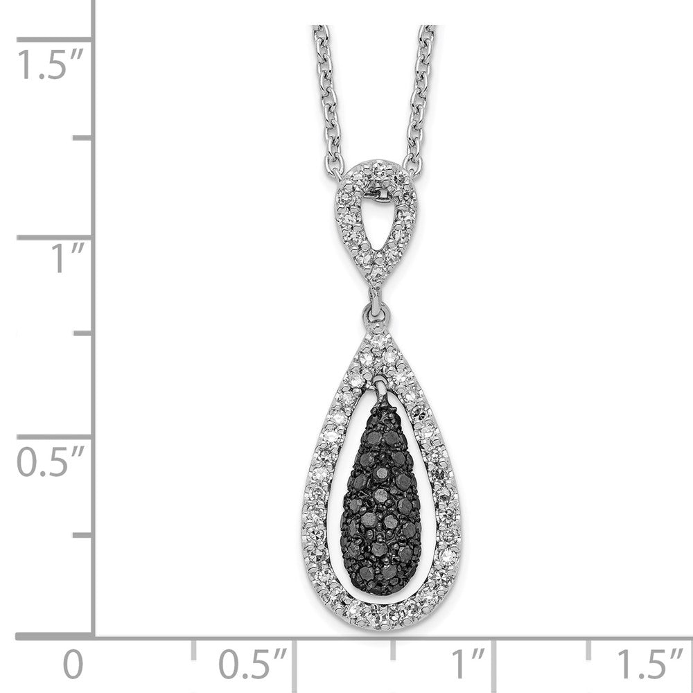 White Night Sterling Silver Rhodium-plated Black and White Diamond Double Teardrop 18 Inch Necklace with 2 Inch Extender 18 Inches