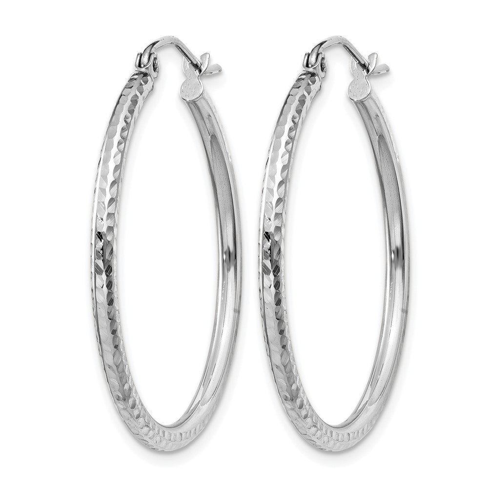 14k White Gold Diamond-cut 2mm Round Tube Hoop Earrings