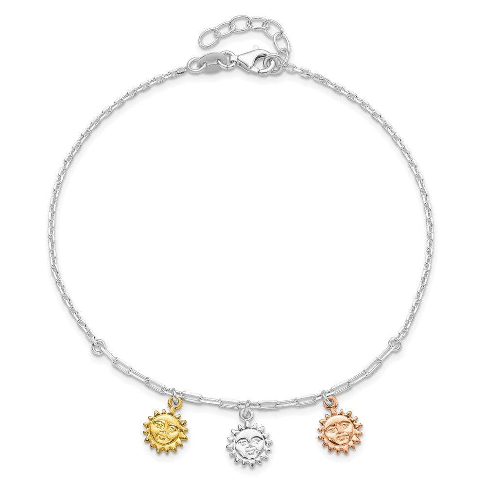 Sterling Silver Rose-tone and Gold-tone Suns 9in Plus 1in Ext. Anklet 9 inches