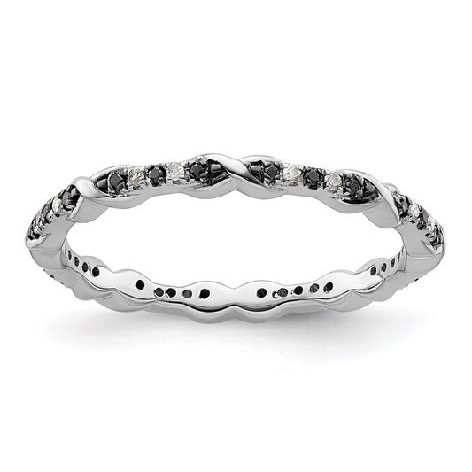 Sterling Silver Stackable Expressions Black & White Diamond Ring Size -5