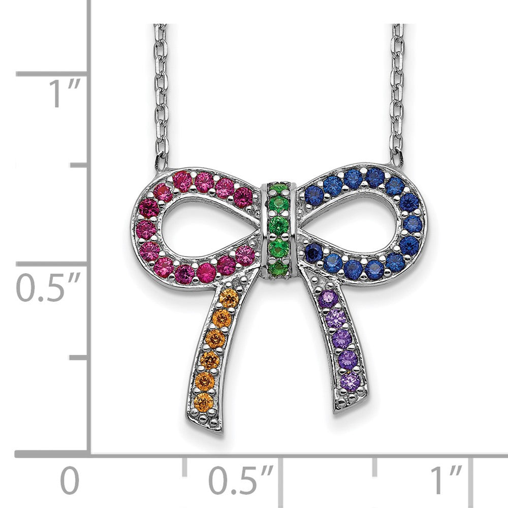 Prizma Sterling Silver Rhodium-plated 16 inch Colorful CZ Bow Necklace with 2 inch Extender