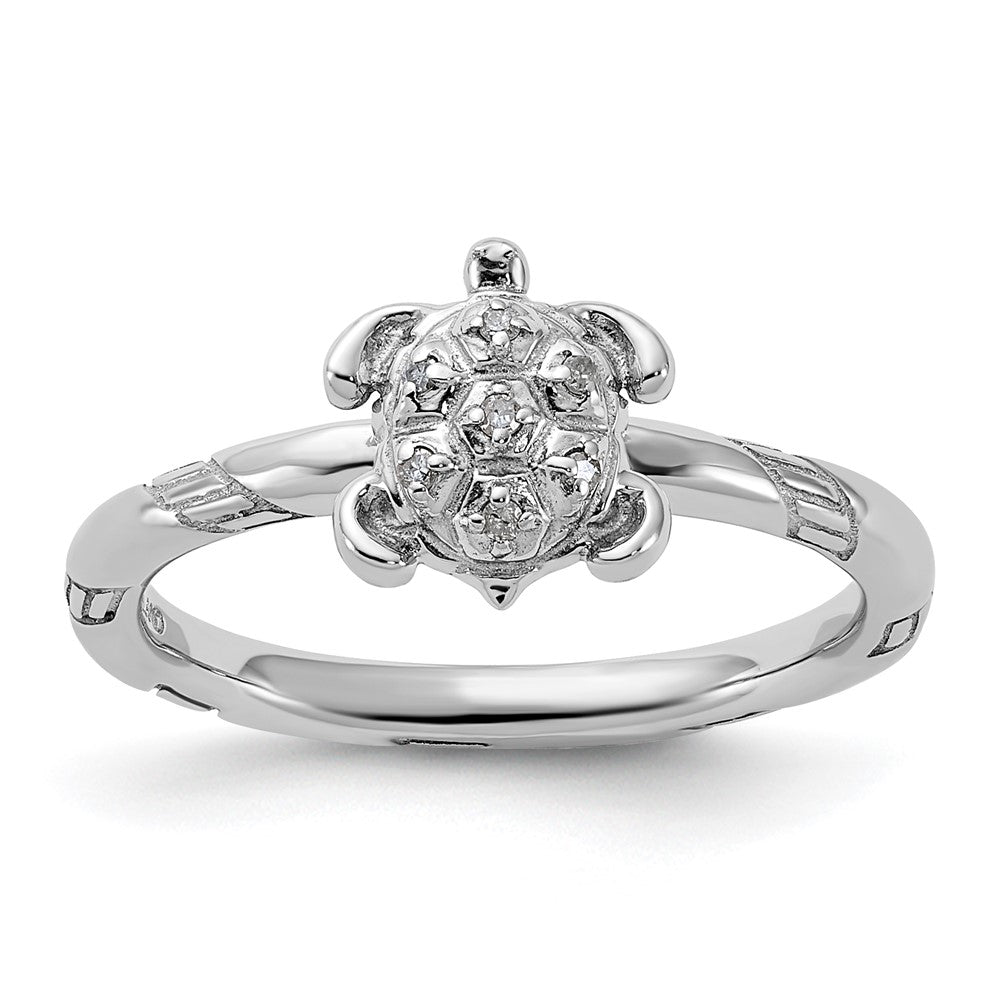 Sterling Silver Stackable Expressions Diamond Turtle Ring Size -8