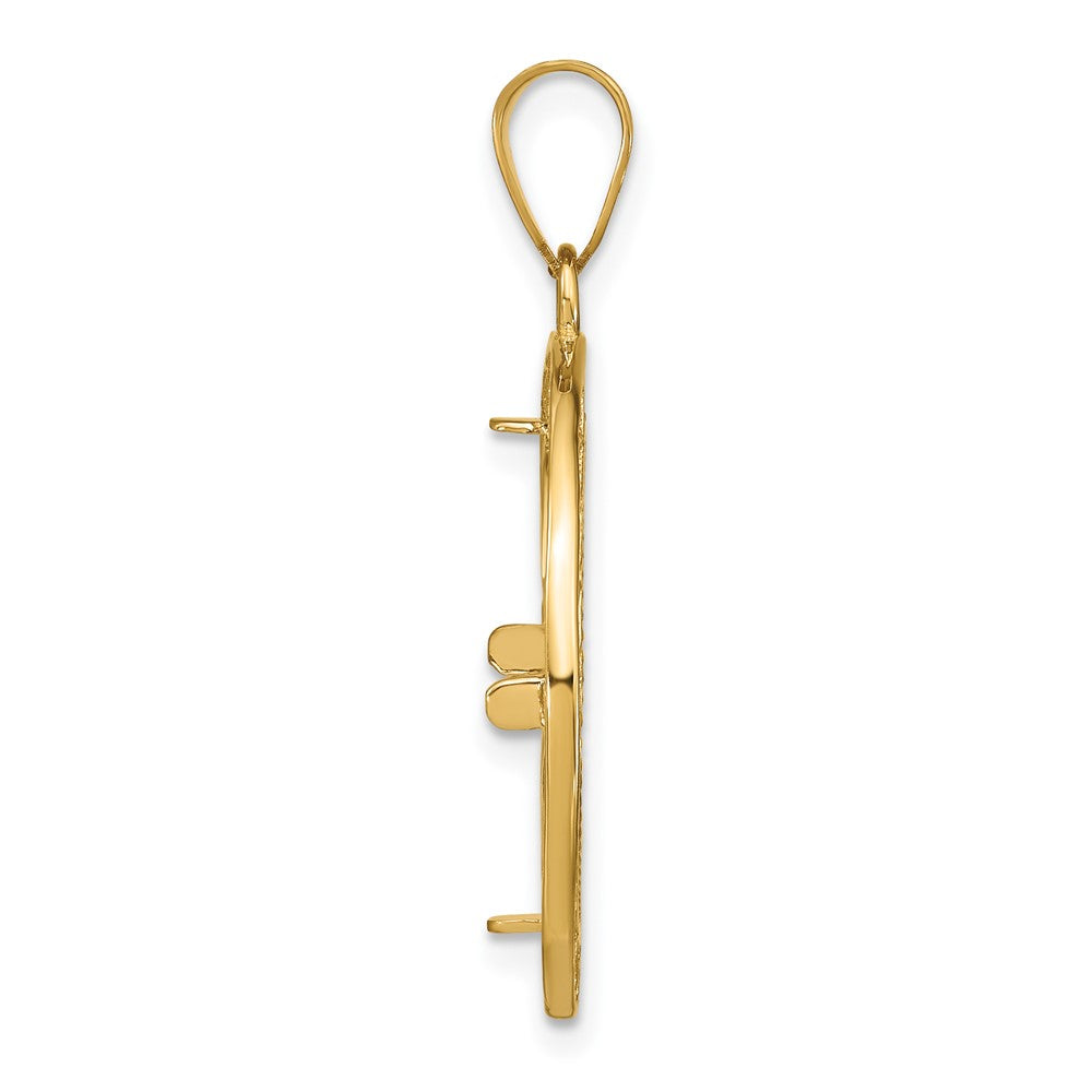 Wideband Distinguished Coin Jewelry 14k Polished and Diamond-cut Fancy Wire 16.5mm Prong Coin Bezel Pendant