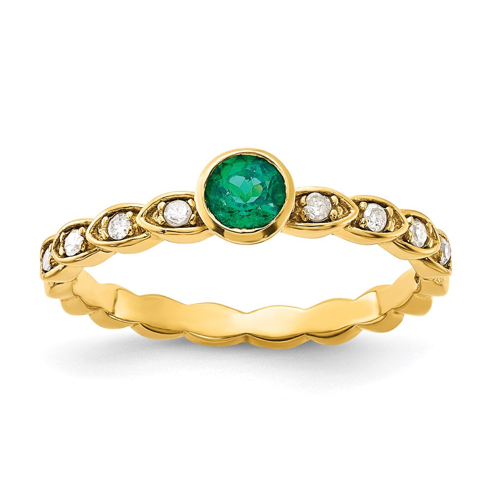 Sterling Silver Gold Tone Created Emerald and Diamond Ring