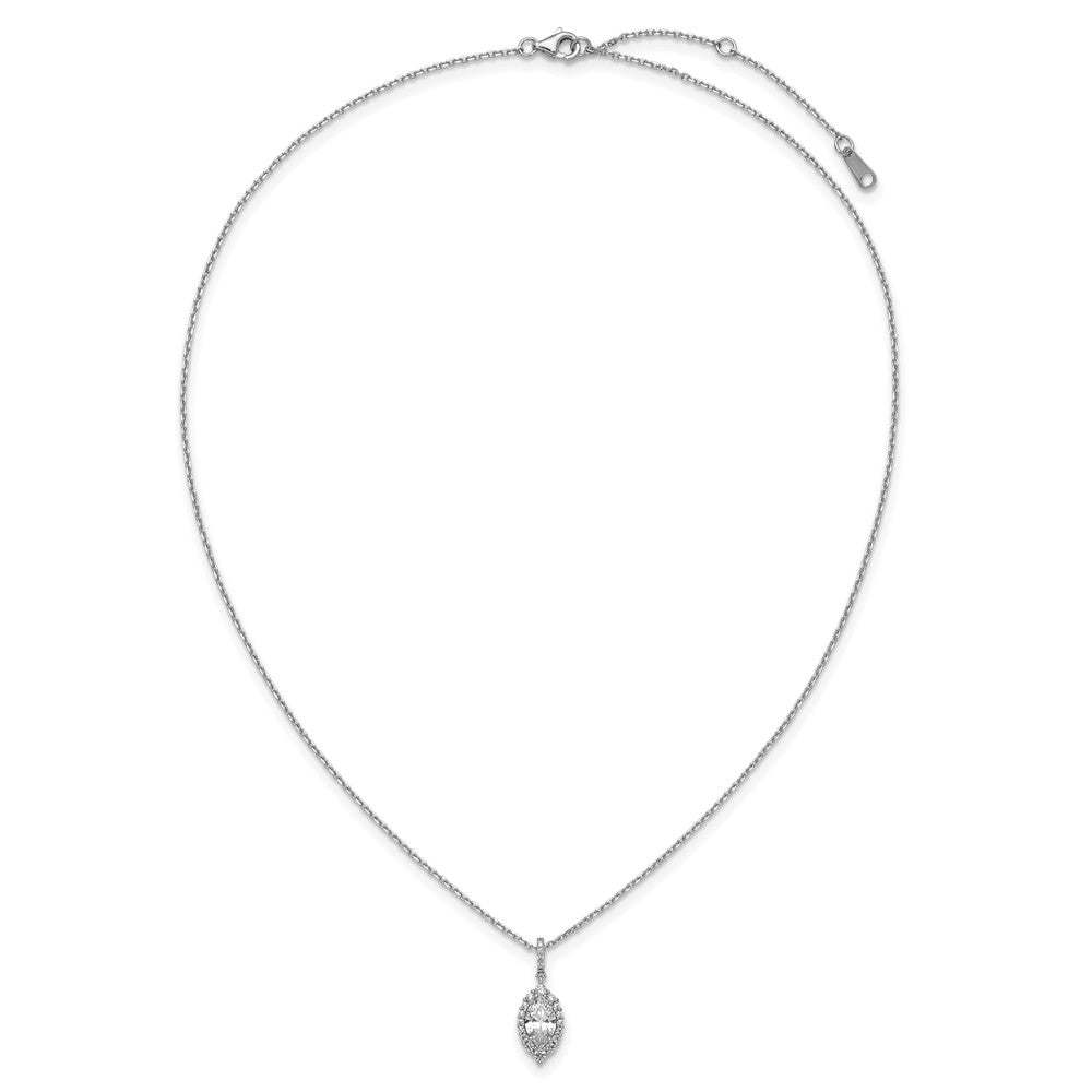 Cheryl M Sterling Silver Rhodium-plated Polished Fancy Marquise CZ Halo with 2 Inch Extension Necklace 16 Inches