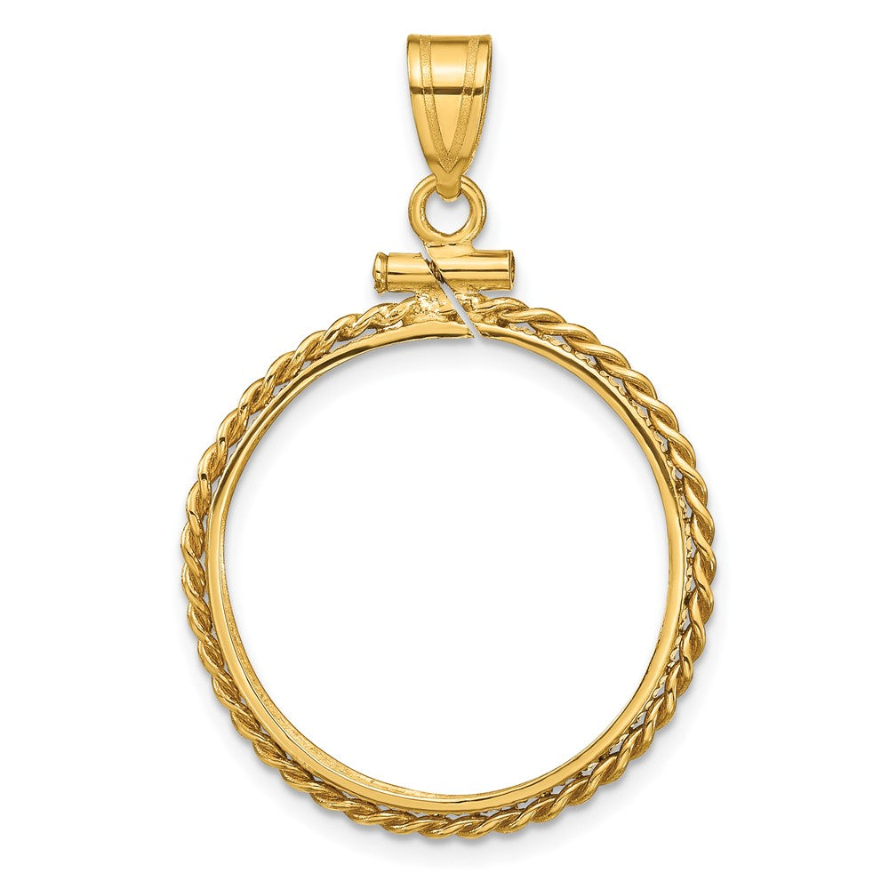 Wideband Distinguished Coin Jewelry 14k Polished Twisted Wire 22.0mm x 1.9mm Screw Top Coin Bezel Pendant