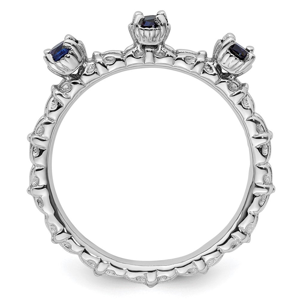 Sterling Silver Stackable Expressions Created Sapphire Three Stone Ring Size -5