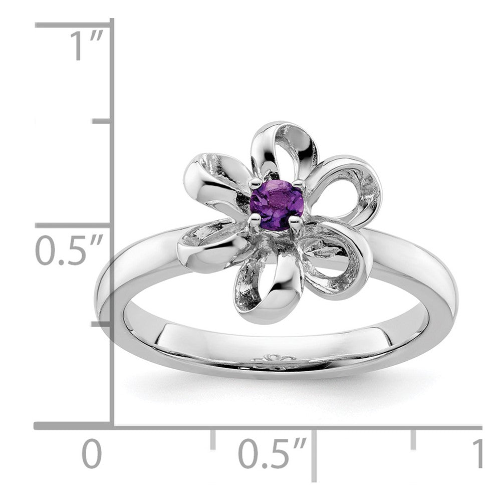 Sterling Silver Stackable Expressions Polished Amethyst Flower Ring Size -9