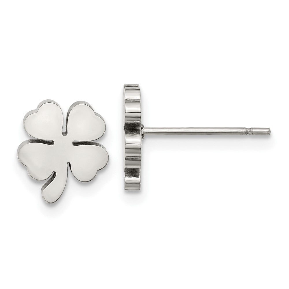 Stainless Steel Polished Four Leaf Clover Post Earrings