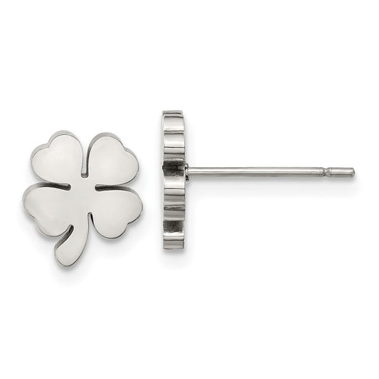Stainless Steel Polished Four Leaf Clover Post Earrings