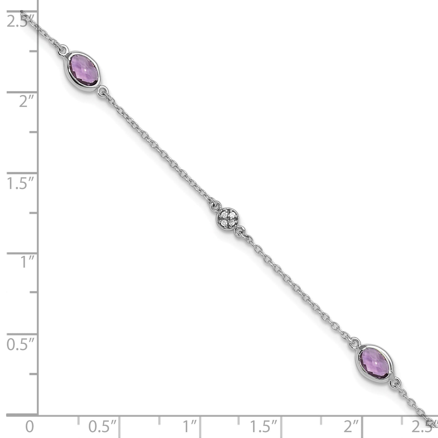 White Ice Sterling Silver Rhodium-plated 7.5 Inch Amethyst and Diamond  Bracelet with 1.25 Inch Extender 7.25 inches