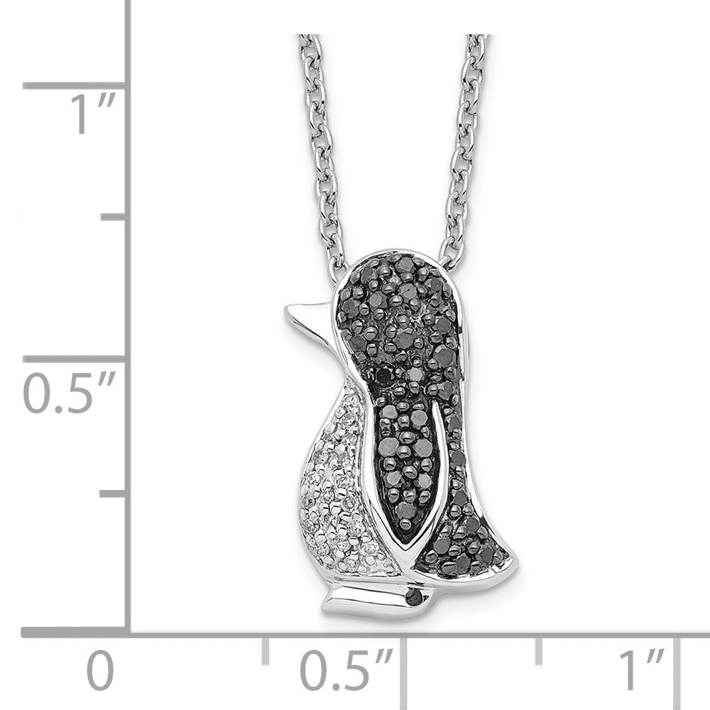 White Night Sterling Silver Rhodium-plated Black and White Diamond Penguin 18 Inch Necklace with 2 Inch Extender 18 Inches