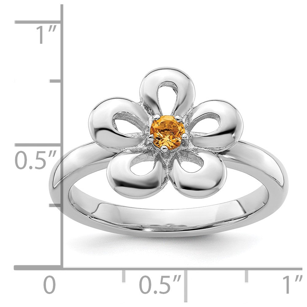 Sterling Silver Stackable Expressions Polished Citrine Flower Ring Size -8