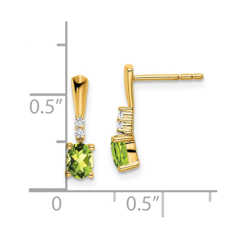 14K Oval Peridot and Diamond Dangle Earrings