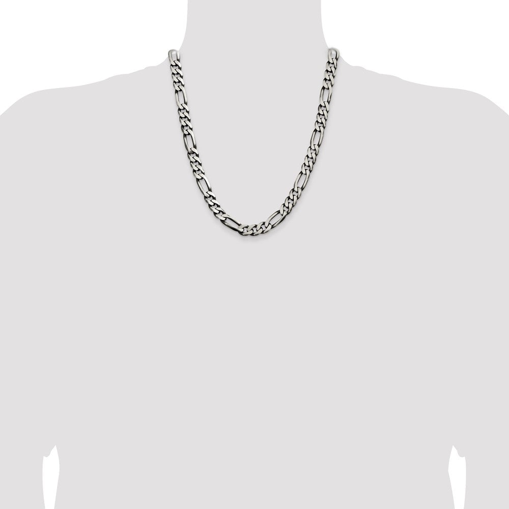 Sterling Silver Antiqued 9mm Figaro Chain 22 Inches