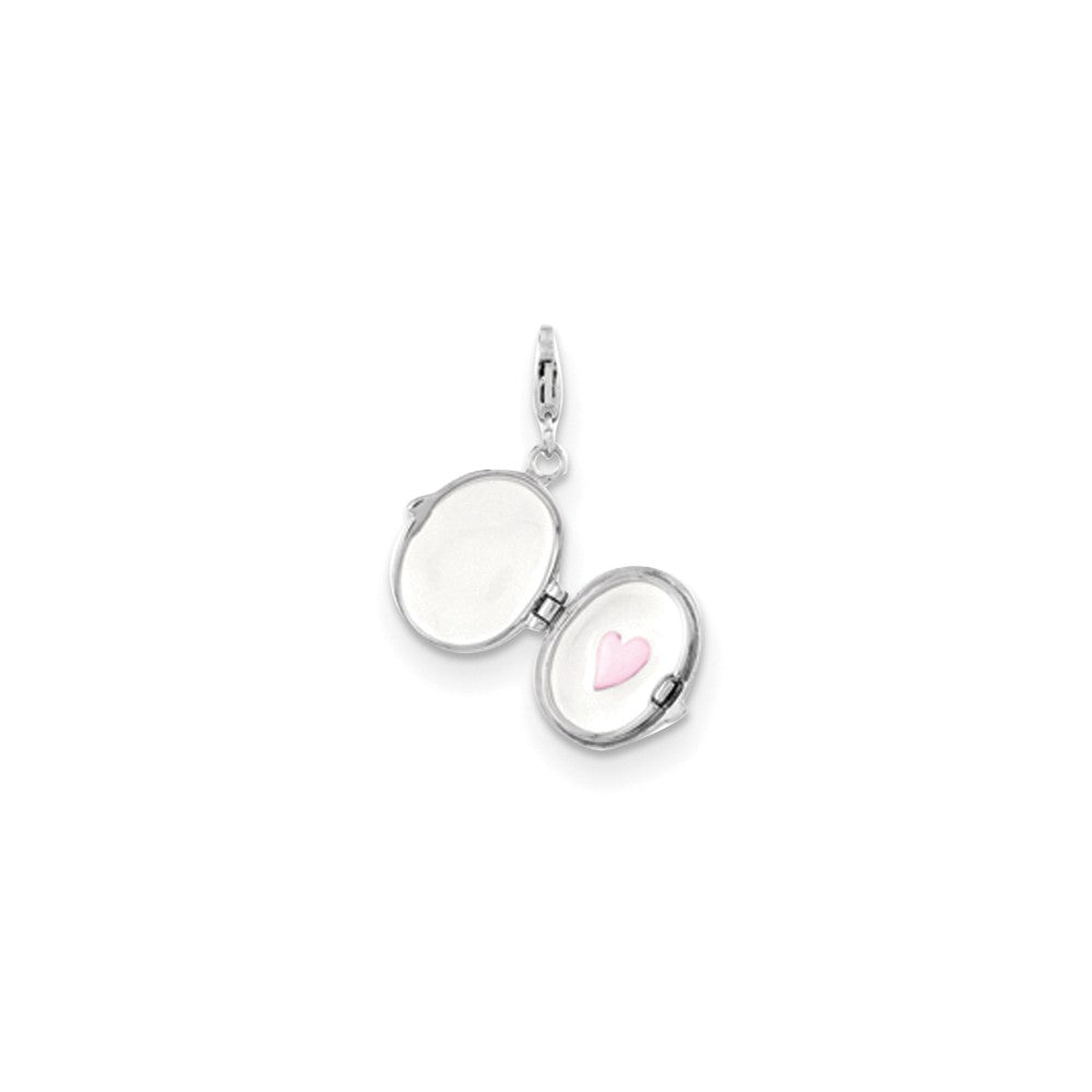Amore La Vita Sterling Silver Rhodium-plated Polished 3-D Enameled LOVE Heart Compact Charm with Fancy Lobster Clasp