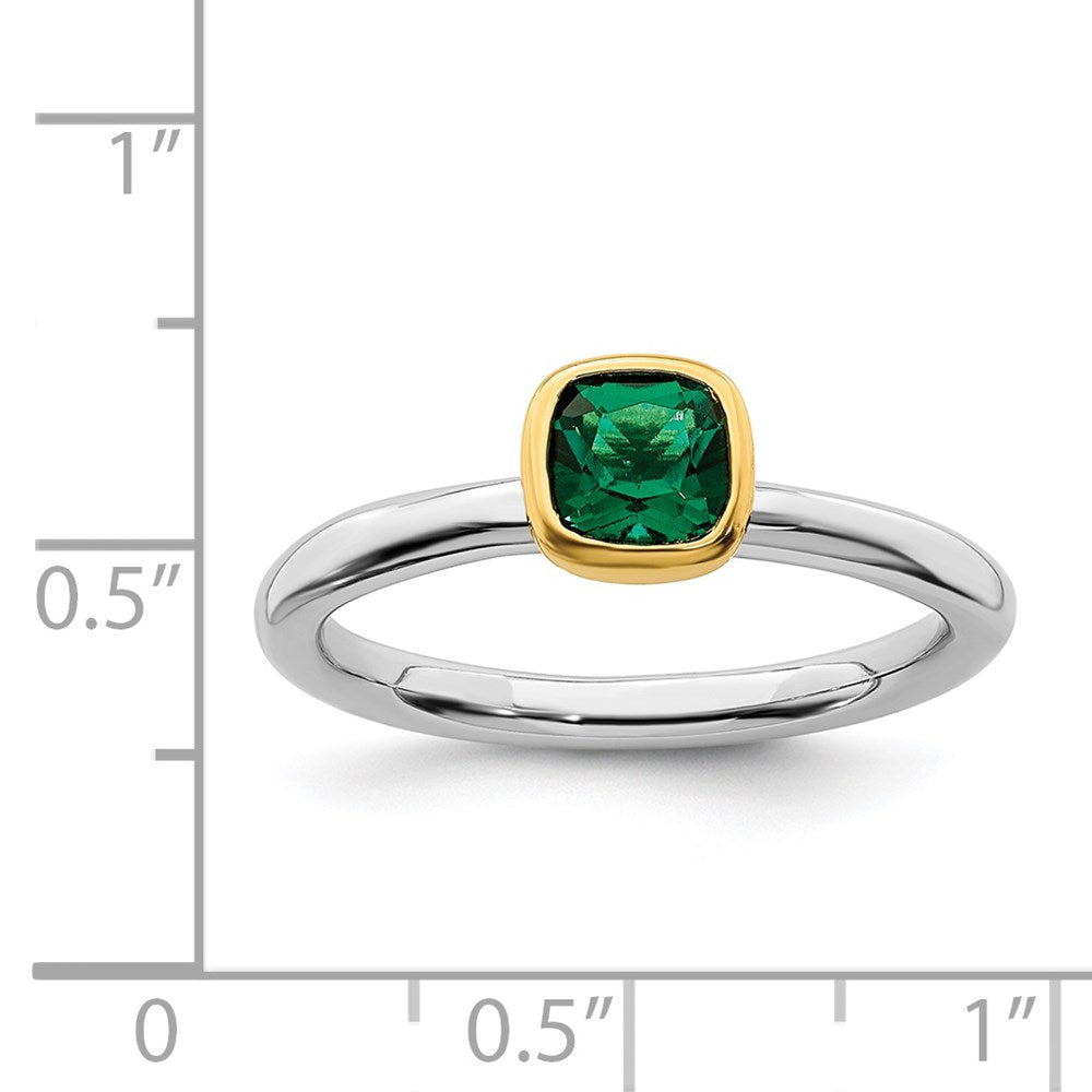Sterling Silver Stackable Expressions w/Gold-plated Cr. Emerald Ring Size -8