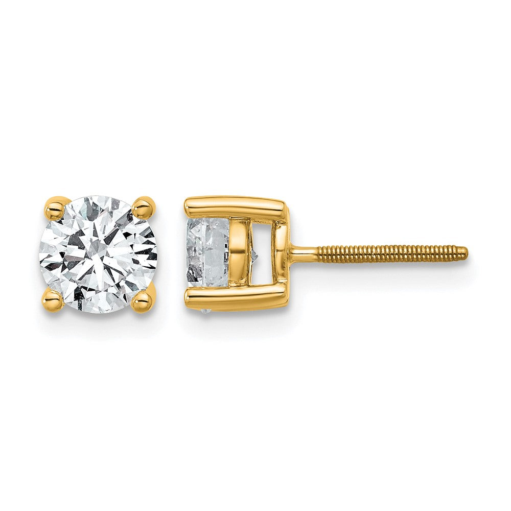 14k 1 1/2 carat Certified Lab Grown Diamond VS+ F+ Round Complete Four Prong Screwback Heavyweight Stud Earrings
