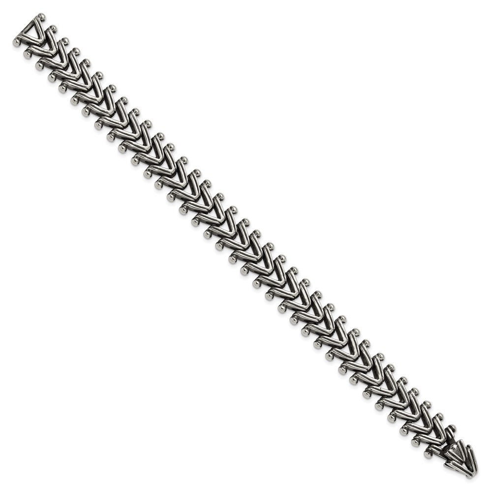 Chisel Stainless Steel Antiqued and Polished 8.25 inch Fancy Franco Link Bracelet 8.25 inches