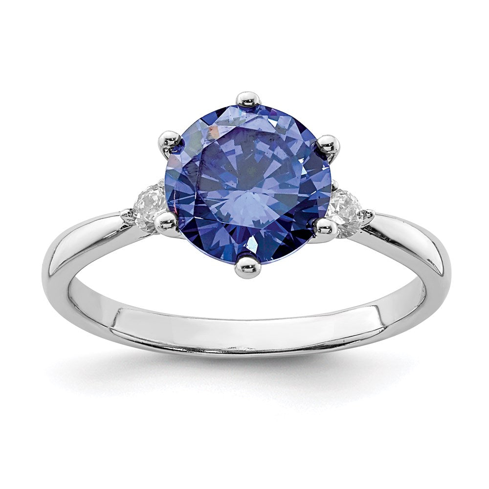 Sterling Silver Rhod-plated Blue and White CZ Ring