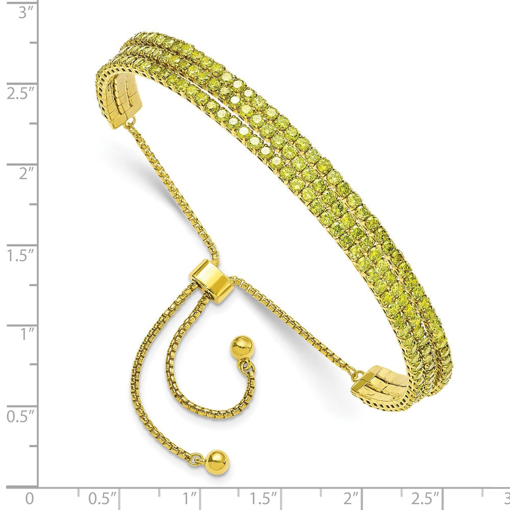 SS Gold Tone August Light Green Triple CZ Adjustable Bracelet