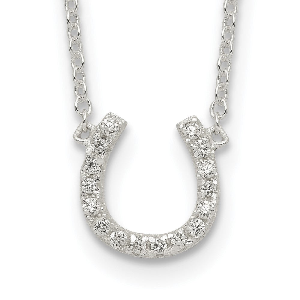 Sterling Silver Polished CZ Horseshoe w/ 1 inch ext Necklace 16 Inches