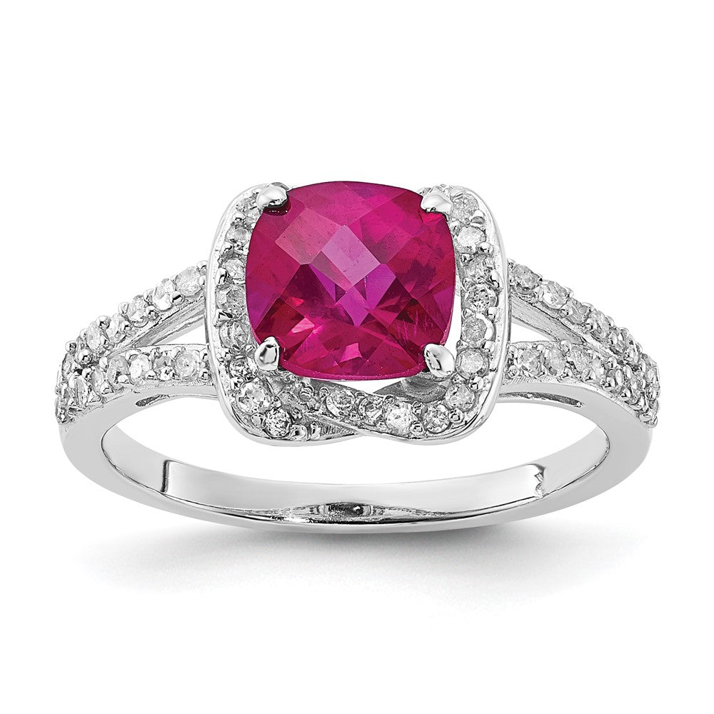 Sterling Silver Created Ruby and Diamond Ring