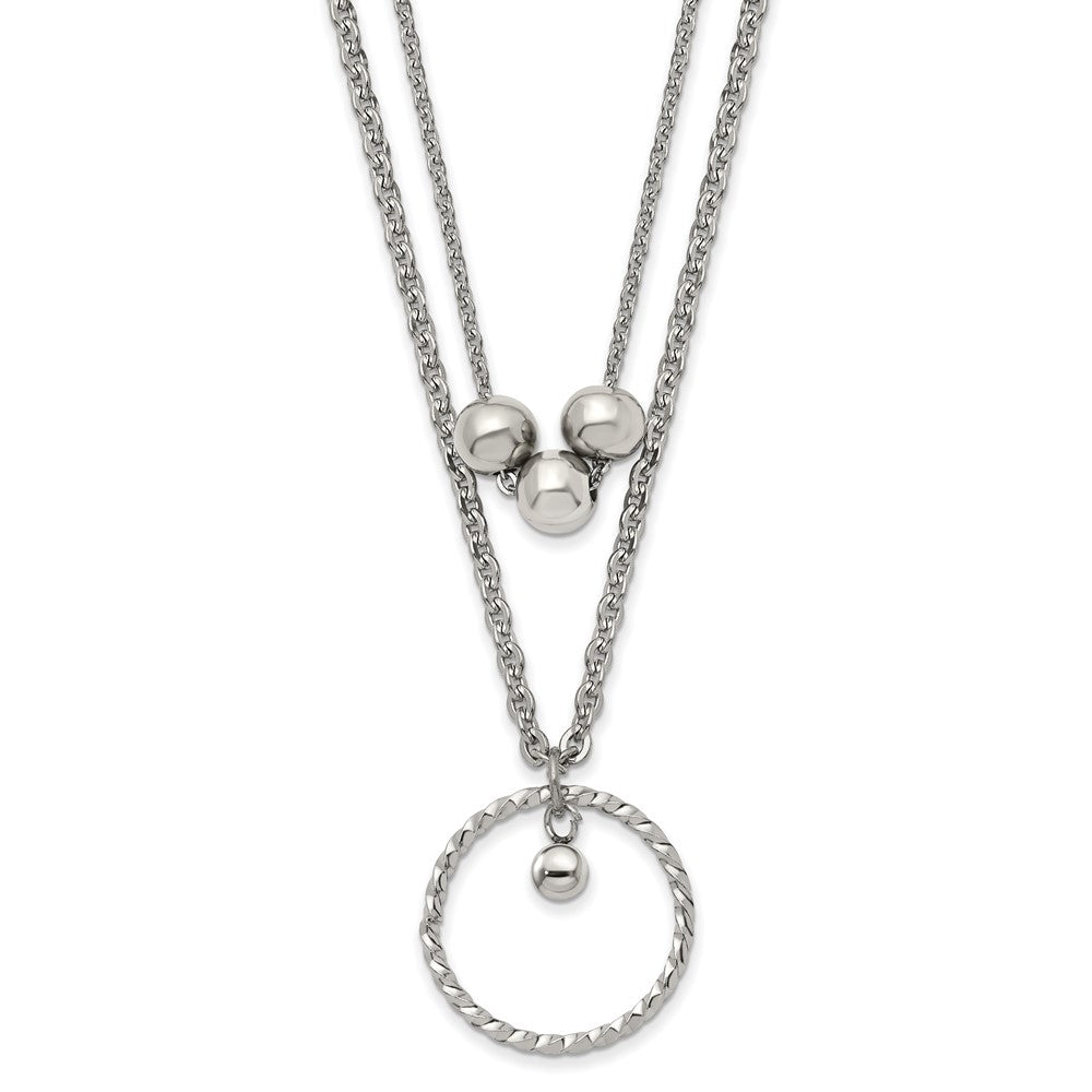 Stainless Steel Polished 2 Strand 16.5in w/1.75in ext Necklace