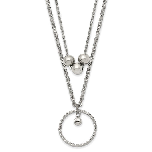 Stainless Steel Polished 2 Strand 16.5in w/1.75in ext Necklace