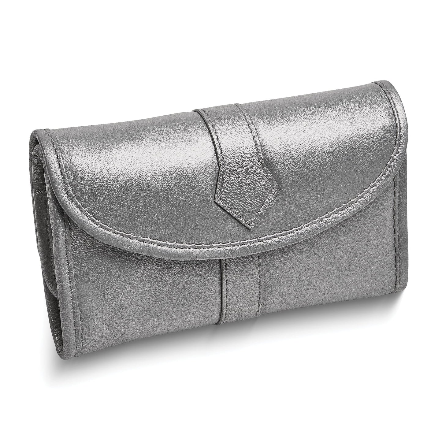 Silver Leather Snap Closure Trifold Jewelry Clutch GM17741