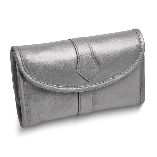 Silver Leather Snap Closure Trifold Jewelry Clutch GM17741