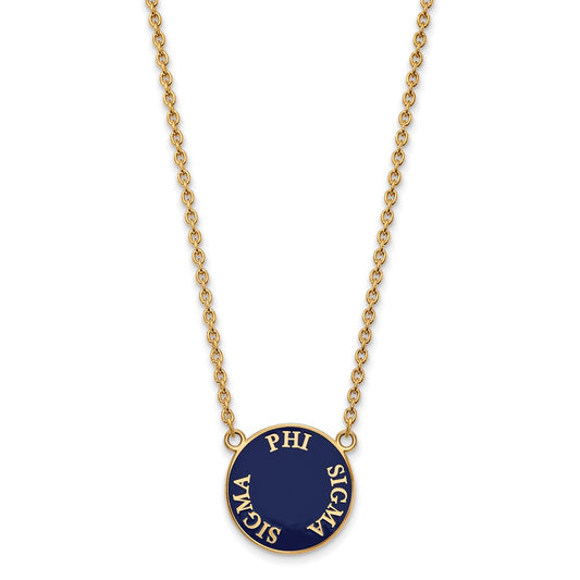 Sterling Silver Gold-plated LogoArt Phi Sigma Sigma Sorority Text Large Color Enamel Pendant 18 inch Necklace