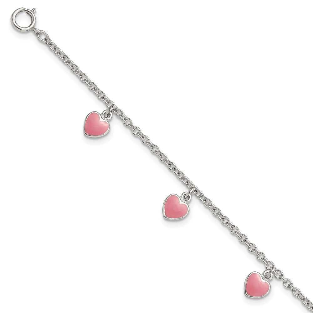 Sterling Silver Rhod-pltd Childs Enamel Hearts 5.5in w/.5in ext Bracelet 6 inches