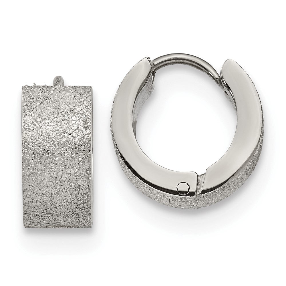 Stainless Steel Polished and Sandblasted 6mm Hinged Hoop Earrings