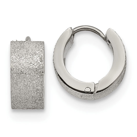 Stainless Steel Polished and Sandblasted 6mm Hinged Hoop Earrings