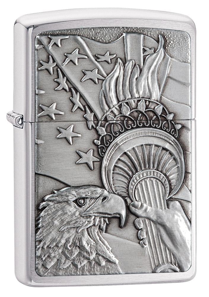 Zippo Patriotic Windproof Pocket Lighter, Brushed Chrome