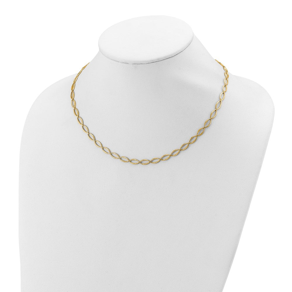 14K Polished and Diamond-cut Fancy Link Necklace