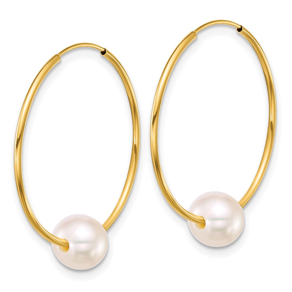 10k Polished 6-7mm Semi-Round Freshwater Cultured Pearl Endless Hoop Earrings