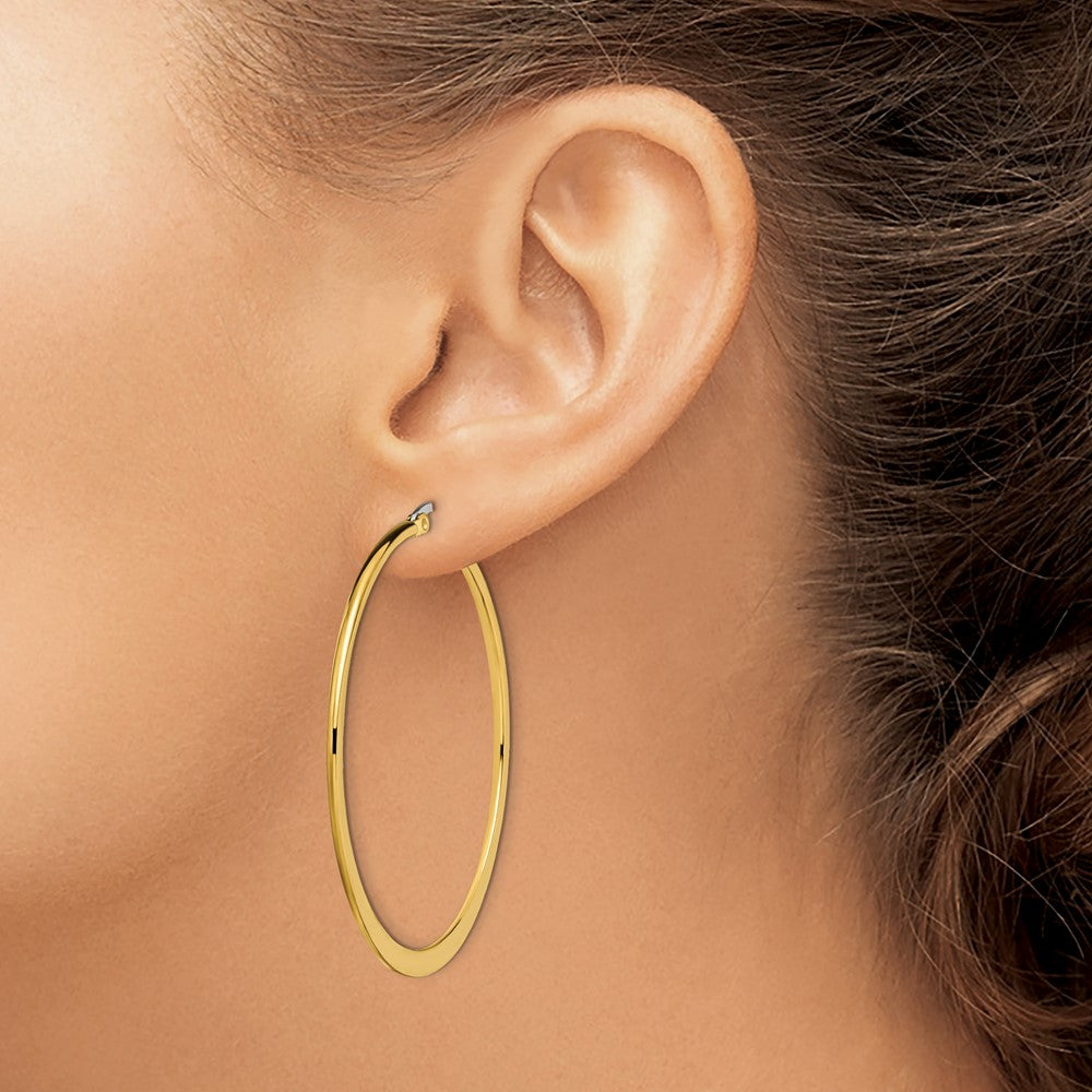 Stainless Steel Polished Yellow IP Tapered 50mm Diameter Hoop Earrings