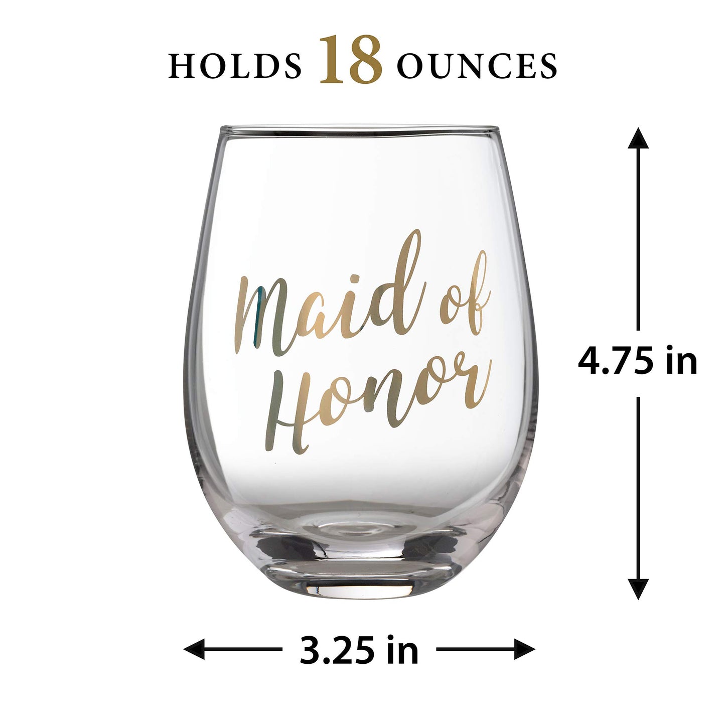Lillian Rose Gold Maid of Honor Stemless Wine Glass, 1 Count (Pack of 1)