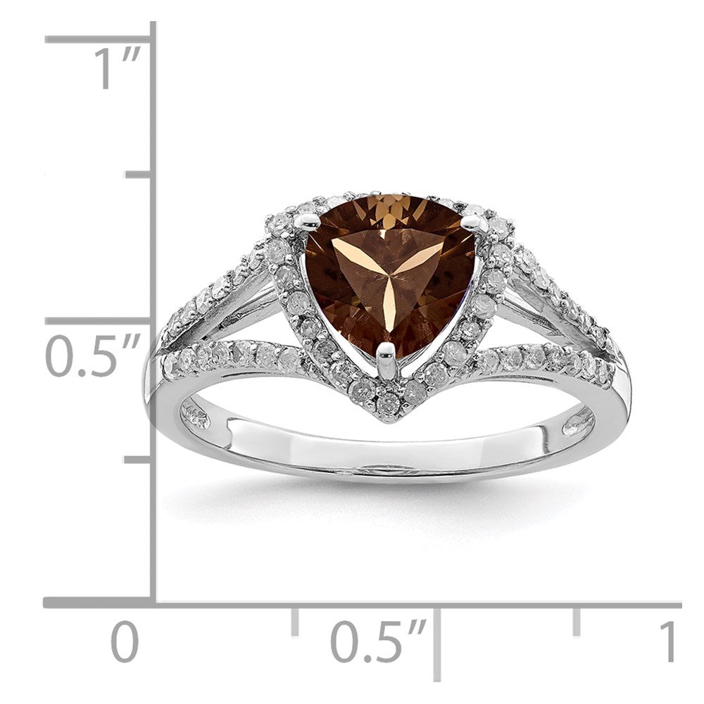 Sterling Silver Rhodium Diam. & Smoky Quartz Ring