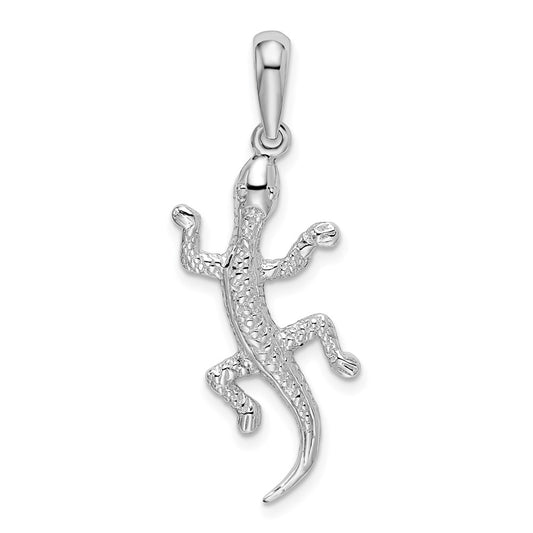 De-Ani Sterling Silver Rhodium-Plated Polished and Textured Gecko Pendant